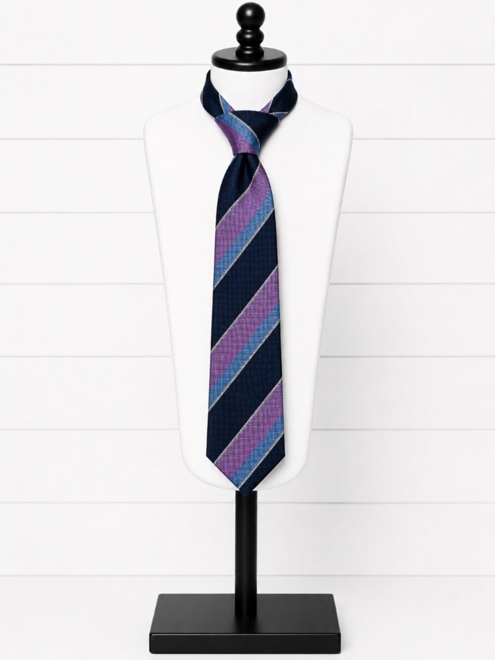 Lands’ End Navy Purple Stripe Silk Repp Tie Classic Preppy